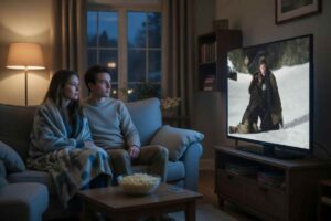 una coppia guarda il film wind chill