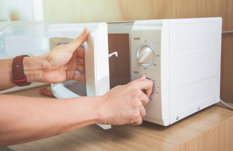 donna che usa forno a microonde 